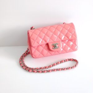 (SOLD) genuine pre-owned Chanel pink patent rectangular mini flap