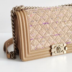 (SOLD) genuine (like-new) Chanel tweed old-medium boy bag