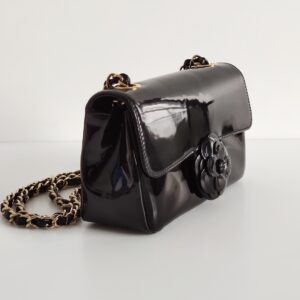 (SOLD) genuine pre-owned Chanel black camellia mini flap