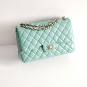 genuine (almost-new) Chanel jumbo classic flap – tiffany blue