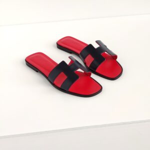 (SOLD) genuine (NEW) Hermès oran sandals – rouge + marine (37.5)