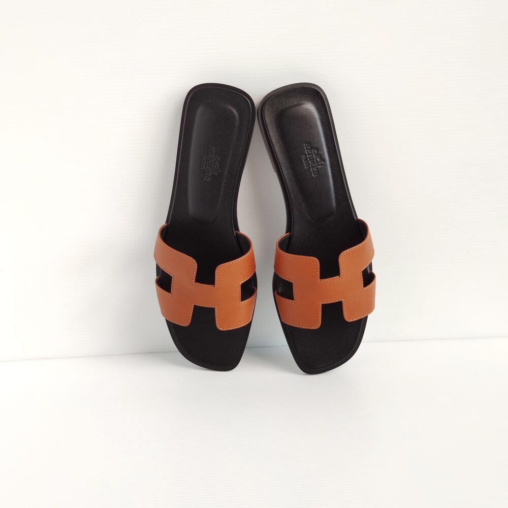(SOLD) genuine (NEW) Hermès oran sandals – black + gold (38.5)