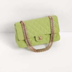 genuine pre-owned Chanel green jersey mademoiselle classic medium flap