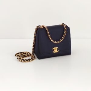 (SOLD) genuine (pristine) Chanel 1995 vintage blue satin mini flap
