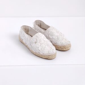 genuine pre-owned Chanel white flower lace espadrilles (37)