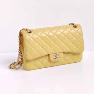 (SOLD) genuine pre-owned Chanel yellow lambskin jumbo classic flap