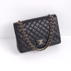 (SOLD) genuine (like-new) Chanel maxi classic flap – black with gold hardware