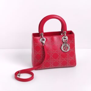 (SOLD) genuine pre-owned Dior red studded medium lady dior