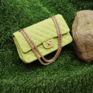 (SOLD) genuine pre-owned Chanel green jersey mademoiselle classic medium flap