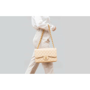 (SOLD) genuine pre-owned Chanel beige clair lambskin jumbo classic flap