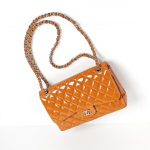 (SOLD) genuine pre-owned Chanel caramel patent jumbo classic flap
