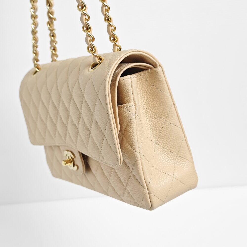 SOLD) genuine (unused) Chanel medium classic flap – beige clair