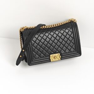 (SOLD) genuine pre-owned Chanel black lambskin new-medium boy bag