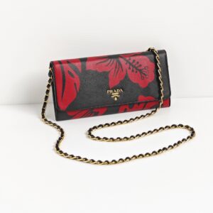genuine pre-owned Prada hibiscus saffiano wallet on chain
