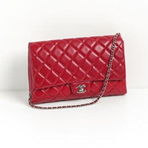 (SOLD) genuine pre-owned Chanel classic flap clutch with chain – 12A red caviar