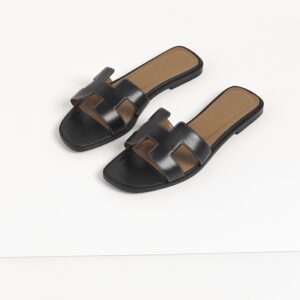 (SOLD) genuine (almost-new) Hermès oran sandals – black box calf (36.5)
