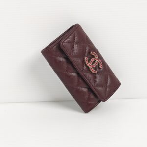 genuine (NEW) Chanel caviar flap card holder – burgundy caviar