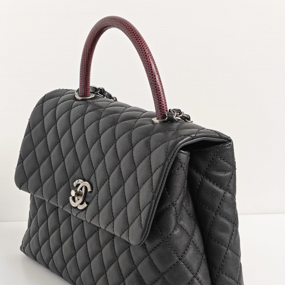 Chanel Black Calfksin and Lizard Large Coco Handle Bag