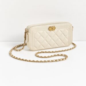 genuine pre-owned Chanel boy clutch with chain – ivory caviar