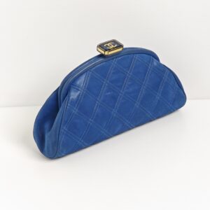 (SOLD) genuine pre-owned Chanel denim blue nubuck timeless clutch