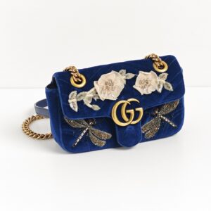 (SOLD) genuine pre-owned Gucci embroidered velvet mini marmont – blue