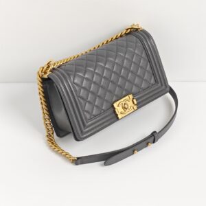 genuine (like-new) Chanel grey caviar medium (25cm) boy bag