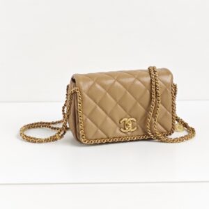 genuine (NEW) Chanel never ending chain mini flap – dark beige