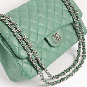 genuine (almost-new) Chanel lambskin jumbo classic flap – jade green