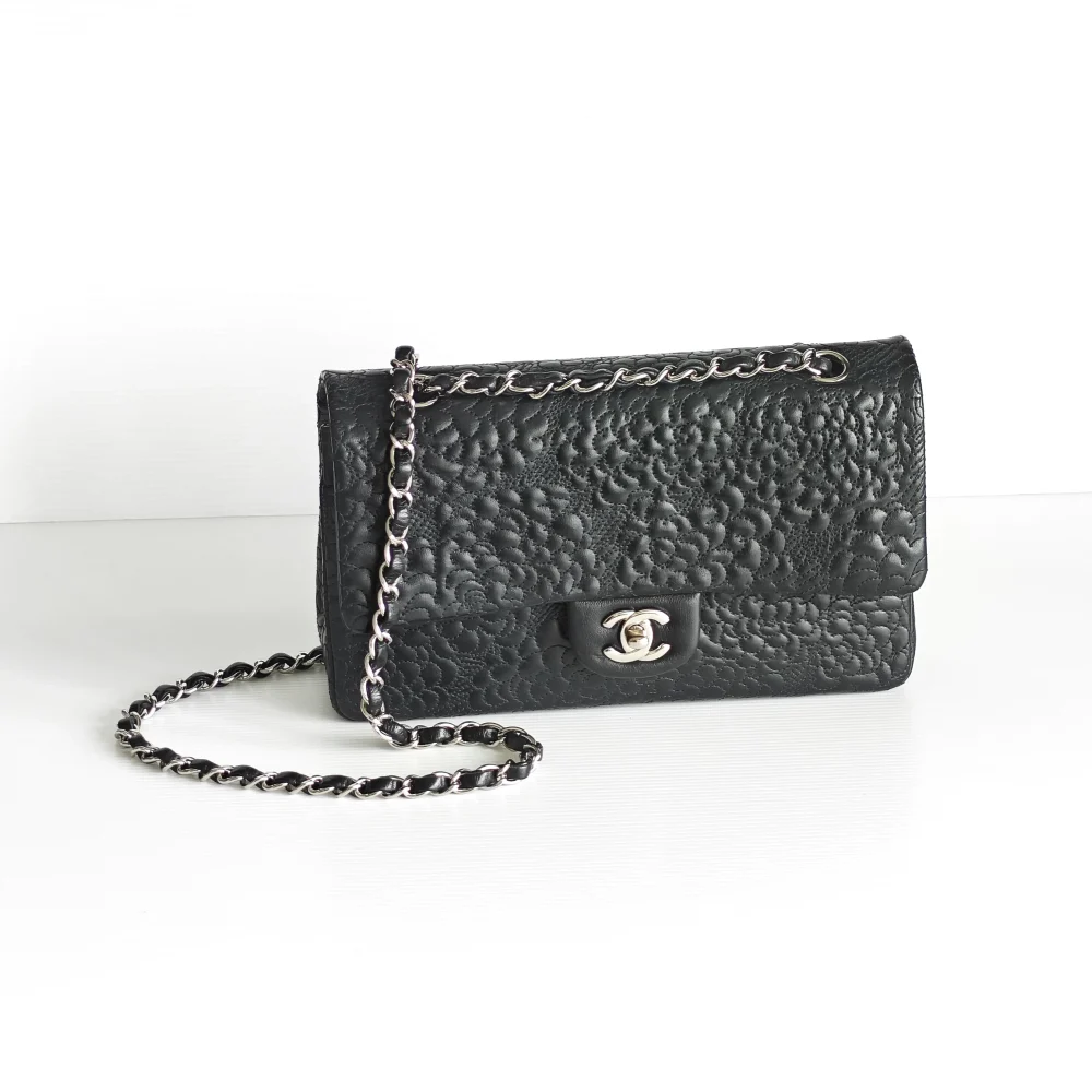 (Unavailable) genuine (like-new) Chanel medium classic flap - camellia lace quilt lambskin - Image 9
