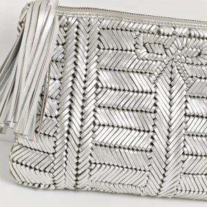 (Unavailable) genuine (like-new) Anya Hindmarch neeson woven tassel clutch – silver