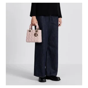 genuine (like-new) Dior small Lady Dior – peach pink pearlescent