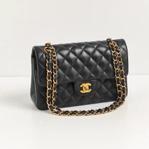 genuine pre-owned Chanel small classic flap – black lambskin ghw
