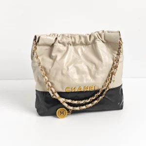 genuine (like-new) Chanel small 22 bag – beige & black