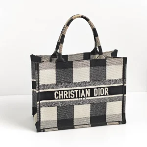 genuine pre-owned Dior black and white check medium book tote