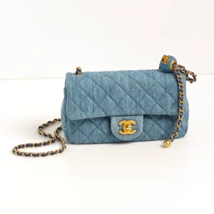 genuine (almost-new) Chanel denim pearl crush mini rectangular flap