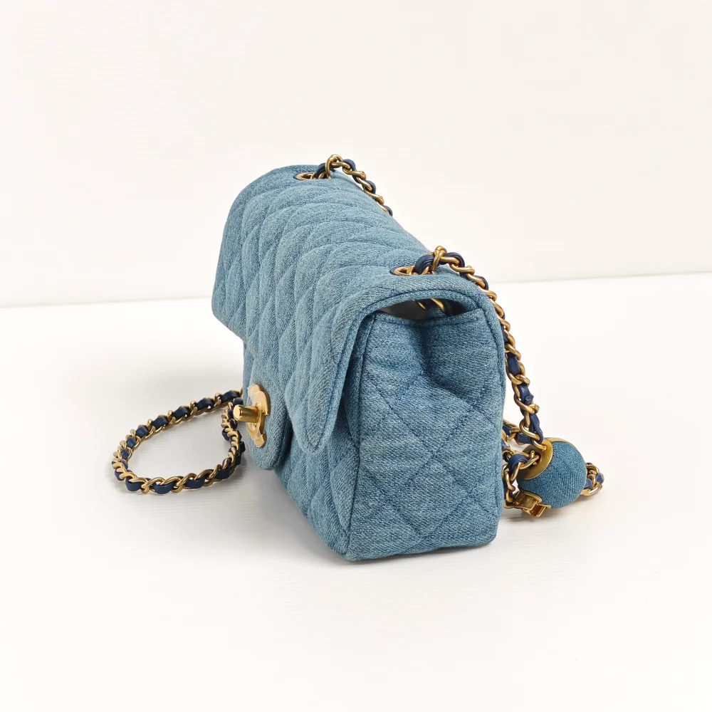 genuine (almost-new) Chanel denim pearl crush mini rectangular flap - Image 6