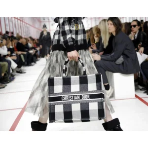 genuine pre-owned Dior black and white check medium book tote