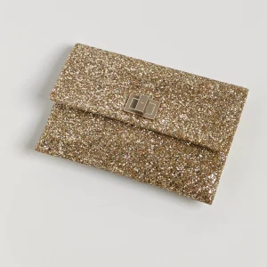 (Unavailable) genuine pre-owned Anya Hindmarch valorie glitter clutch – champagne gold