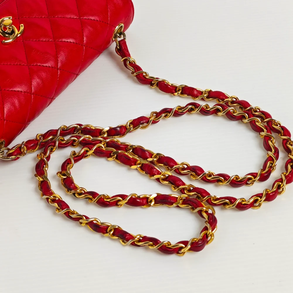 (Unavailable) genuine pre-owned Chanel vintage red mini flap - Image 9