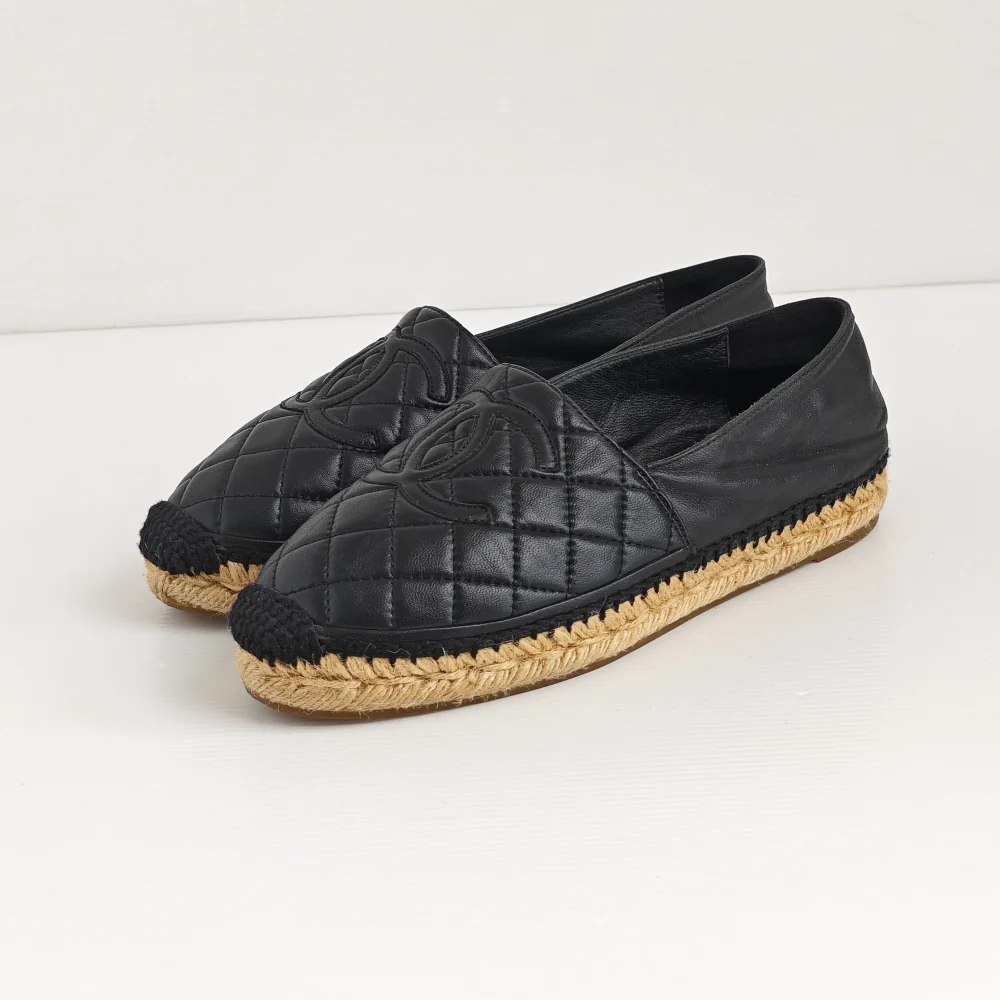 genuine pre-owned Chanel black leather espadrilles (36) - Image 3