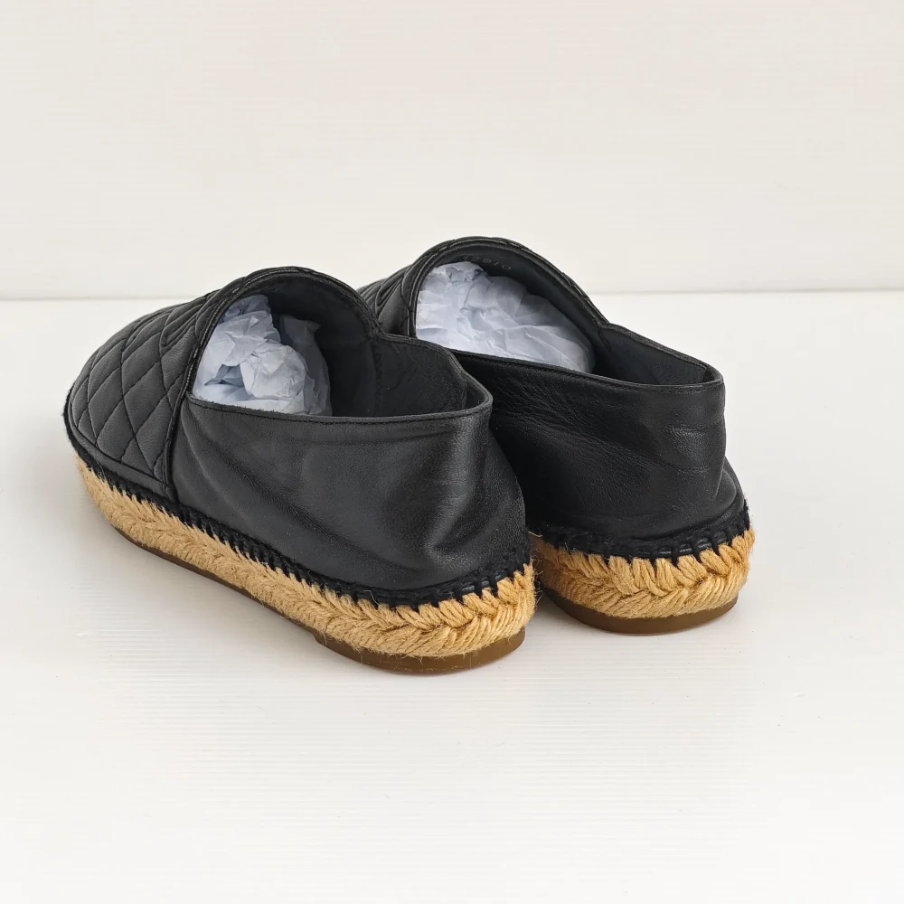 genuine pre-owned Chanel black leather espadrilles (36) - Image 4