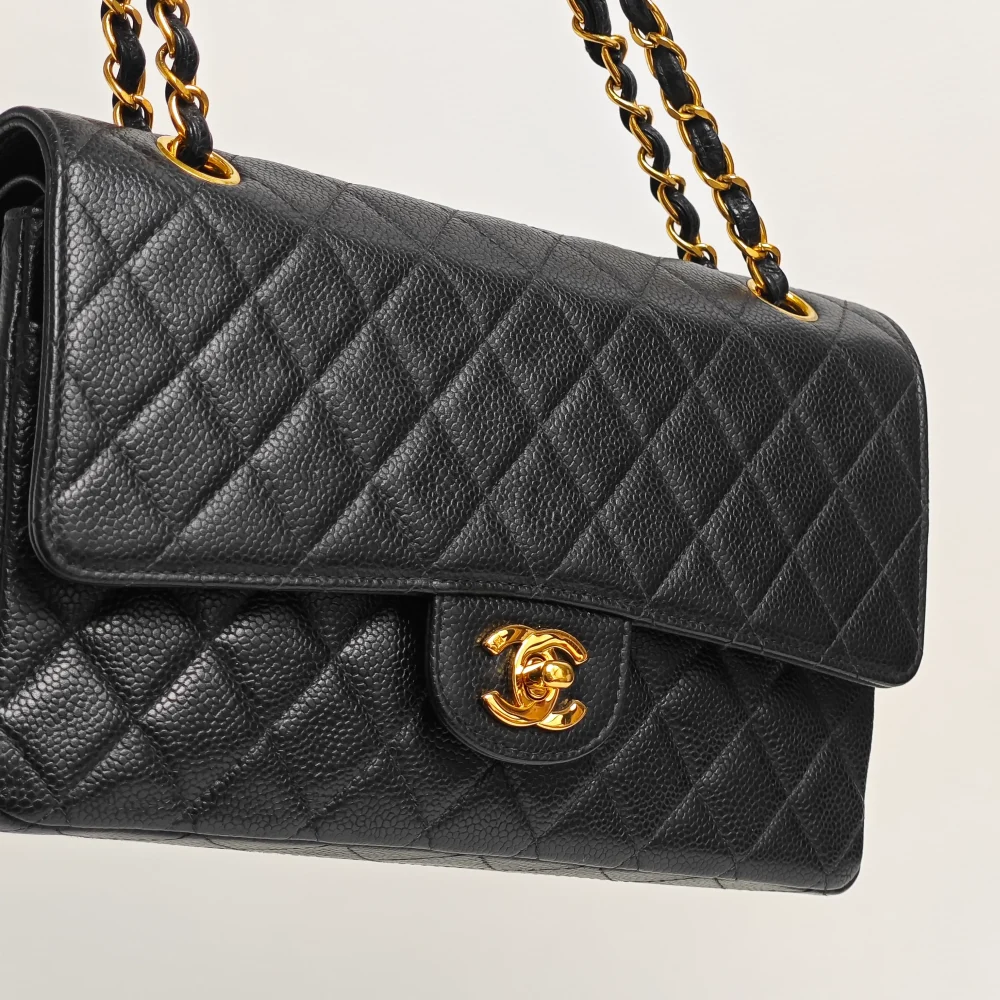 genuine pre-owned Chanel medium classic flap - black caviar 24k ghw - Image 4