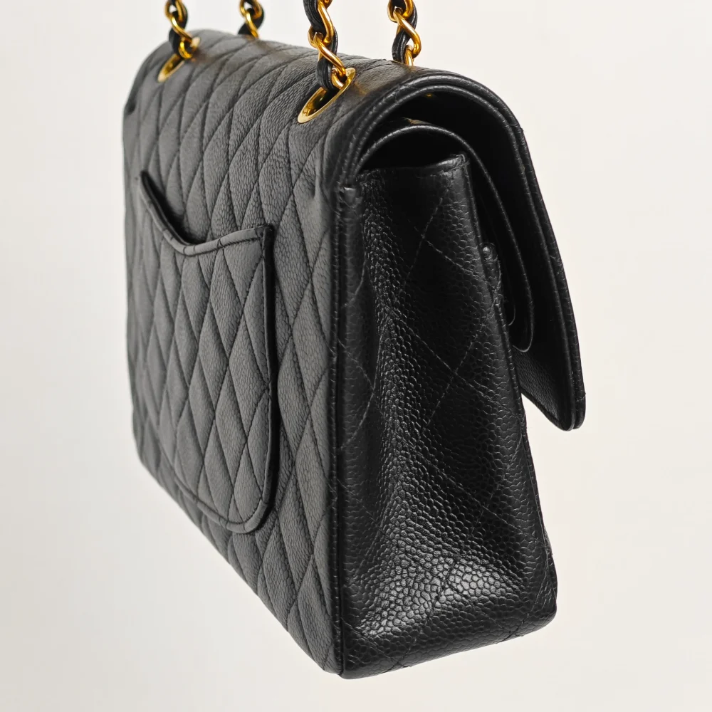 genuine pre-owned Chanel medium classic flap - black caviar 24k ghw - Image 6