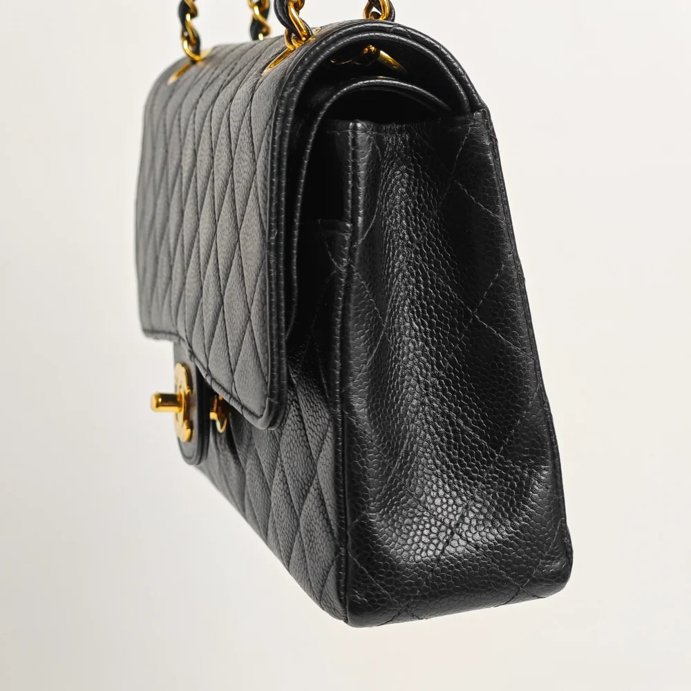 genuine pre-owned Chanel medium classic flap - black caviar 24k ghw - Image 5