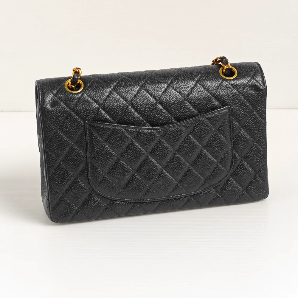 genuine pre-owned Chanel medium classic flap - black caviar 24k ghw - Image 7