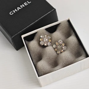genuine pre-owned Chanel crystal flower earrings
