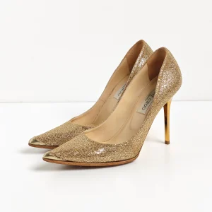 genuine pre-owned Jimmy Choo “abel” goldd glitter pumps (38)