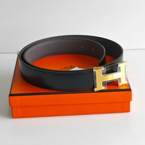 genuine (NEW) Hermès H belt 32mm (size 90) – black + etain