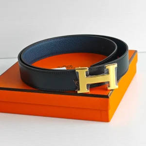 genuine (NEW) Hermès H belt 32mm (size 90) – black + bleu de prusse