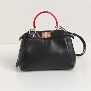 genuine pre-owned Fendi mini peekaboo – black + fuchsia